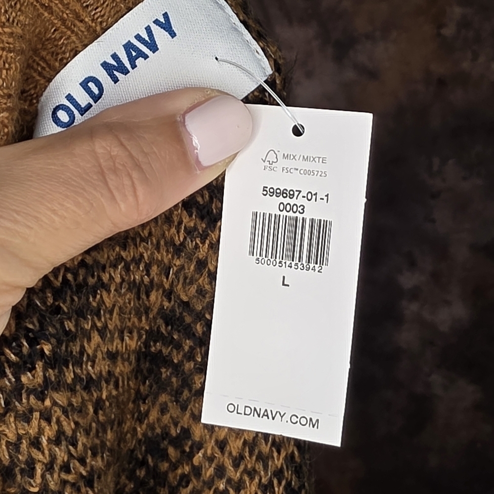Old Navy Leopard Sweater Crew Neck Long Sleeves Brown Black Cheetah L - Picture 7 of 11